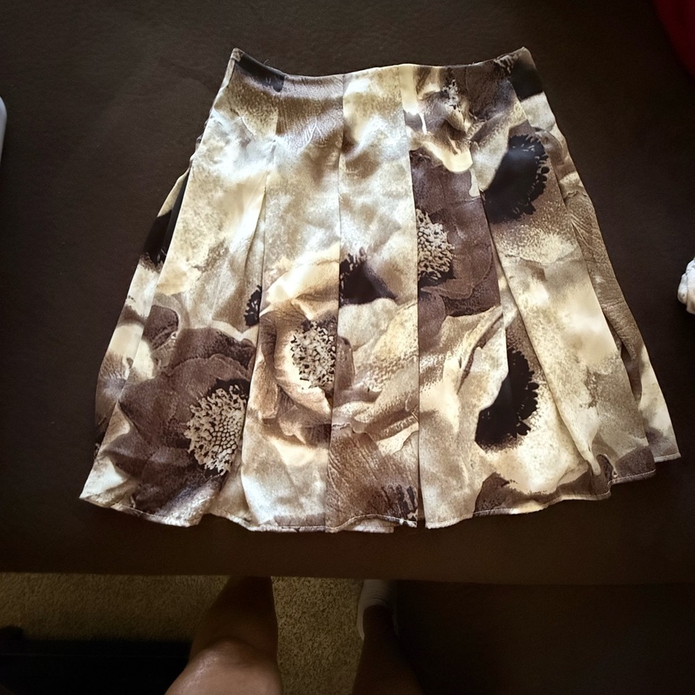 Floral A-Line Skirt - Brown and Cream